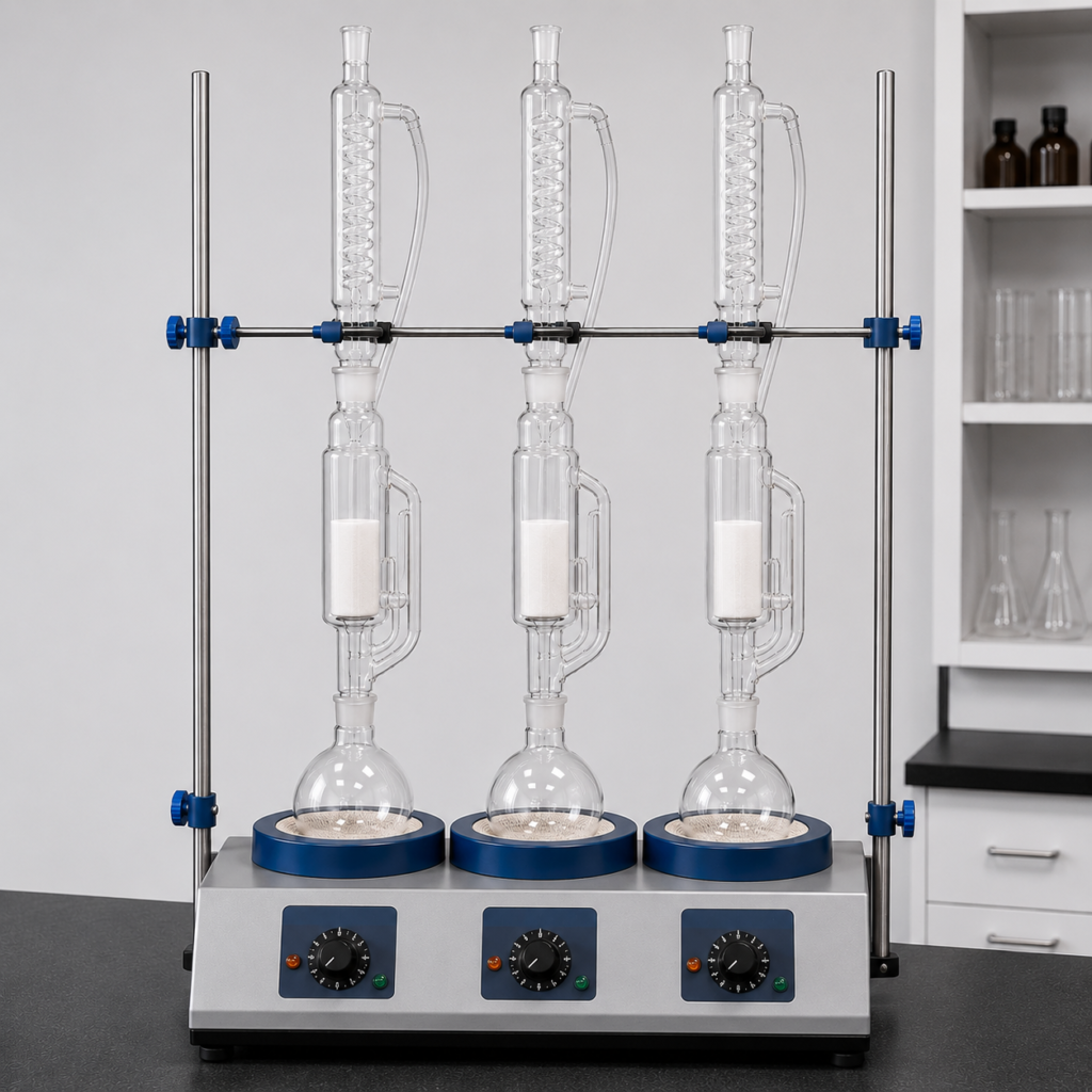 Symmetrical Laboratory Distillation Setup for testing chemical purity at JSP Brakes.